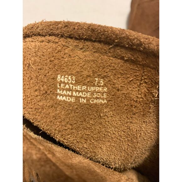 Minnetonka Fringe Leather Mid Calf Brown Flat Boot Women's Size 7.5 - Picture 7 of 12